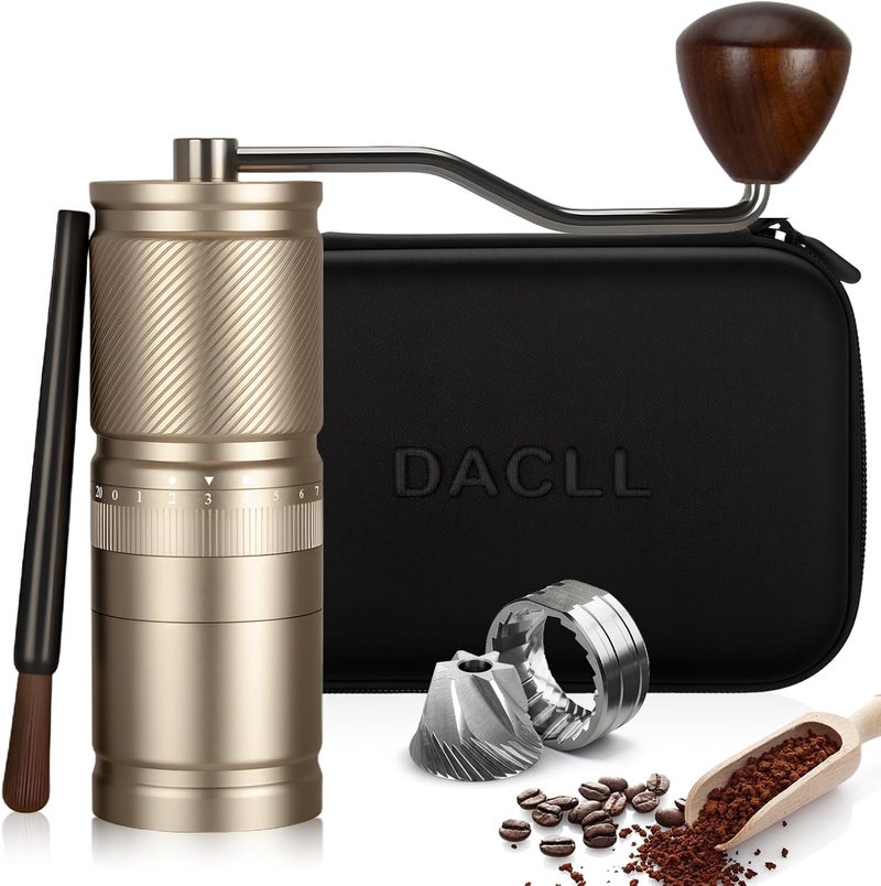 DACLL Manual Coffee Grinder with Numerical External Adjustable Setting, Capacity 30g with CNC Stainless Steel Conical Burr (gold) - Image 1